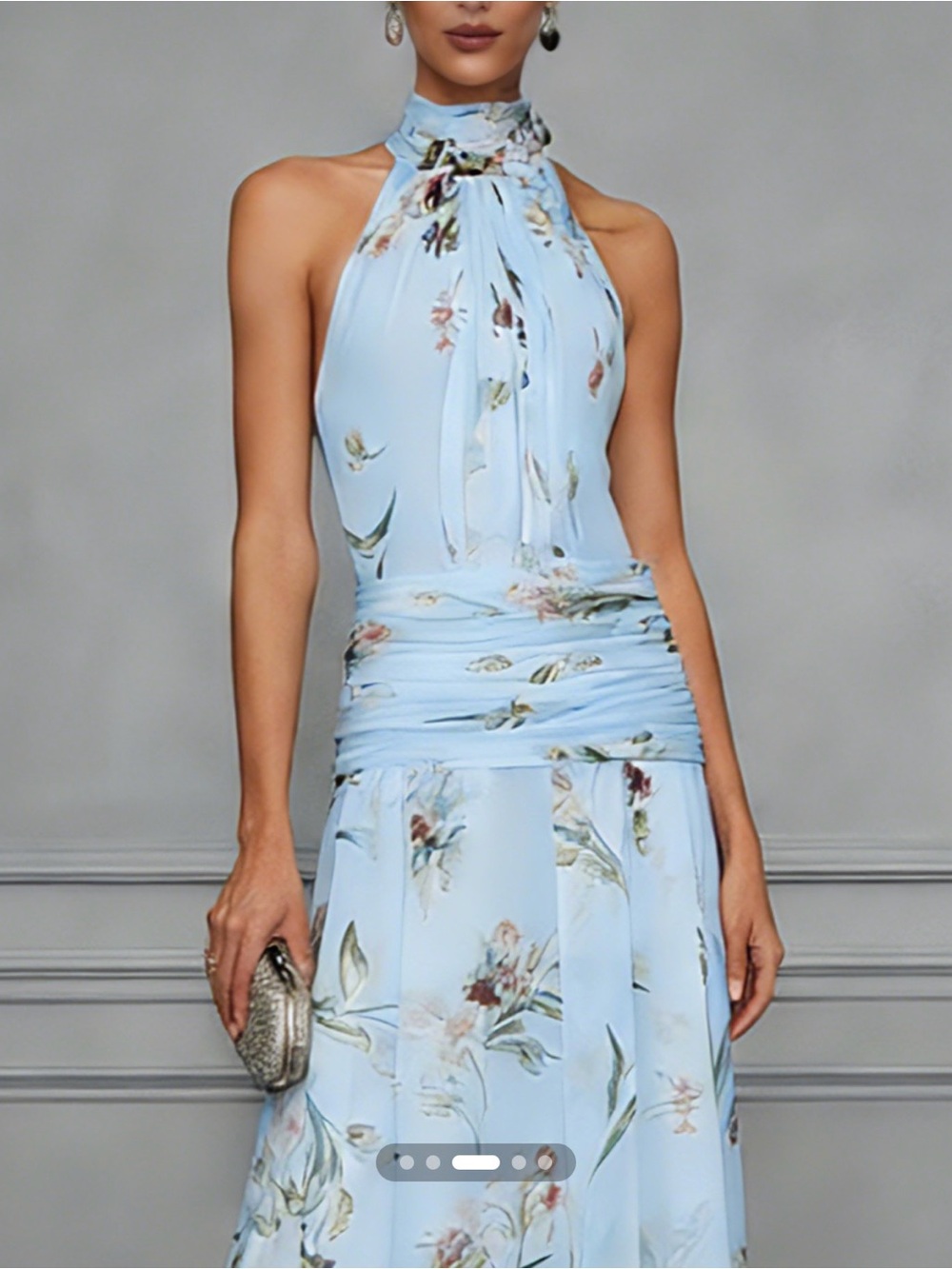 Halter Floral Maxi Dress in Light Blue - Picture 2 of 5